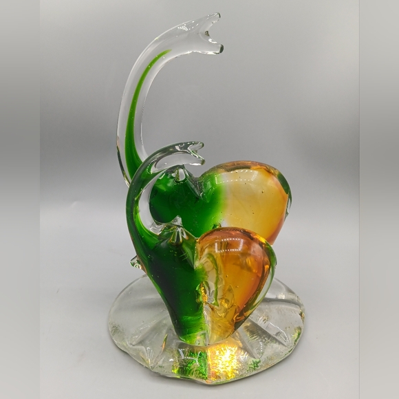 VTG Art Glass Elephants Murano Style Figurine Green & Amber 7.25"x5"x5" - Picture 1 of 8